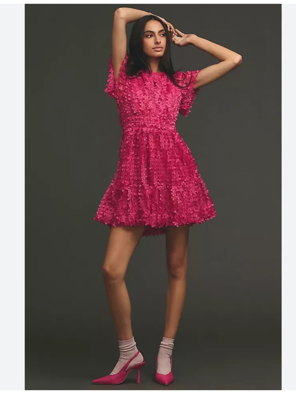 Anthropologie The Somerset Mini Dress Floral Appliqué Edition pink medium